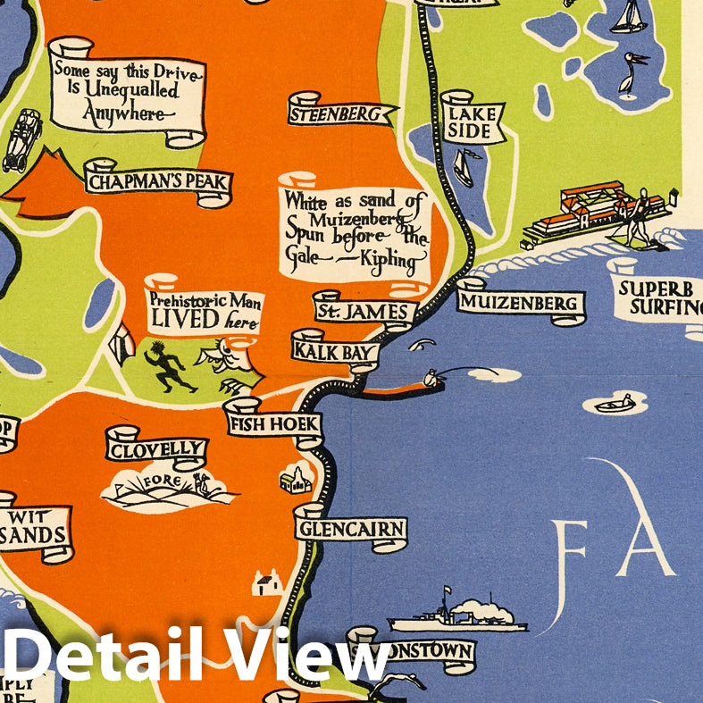 Cape Peninsula, South Africa - Pictorial Map, 1935