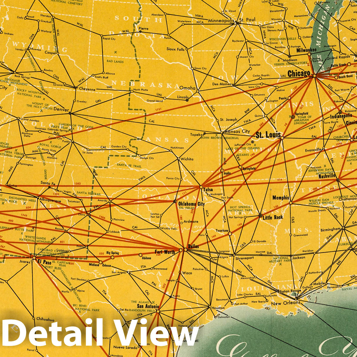 American Airlines - World Airline Routes, 1949 - Historical Map Print