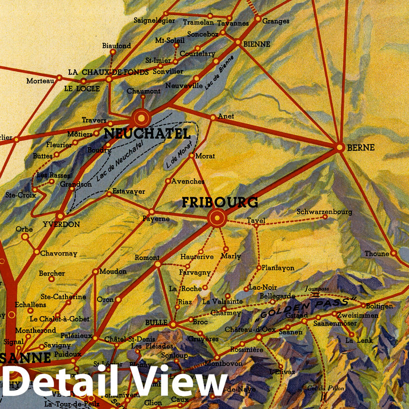 French-Speaking Switzerland - Railroad Map, 1939 - Historical Print