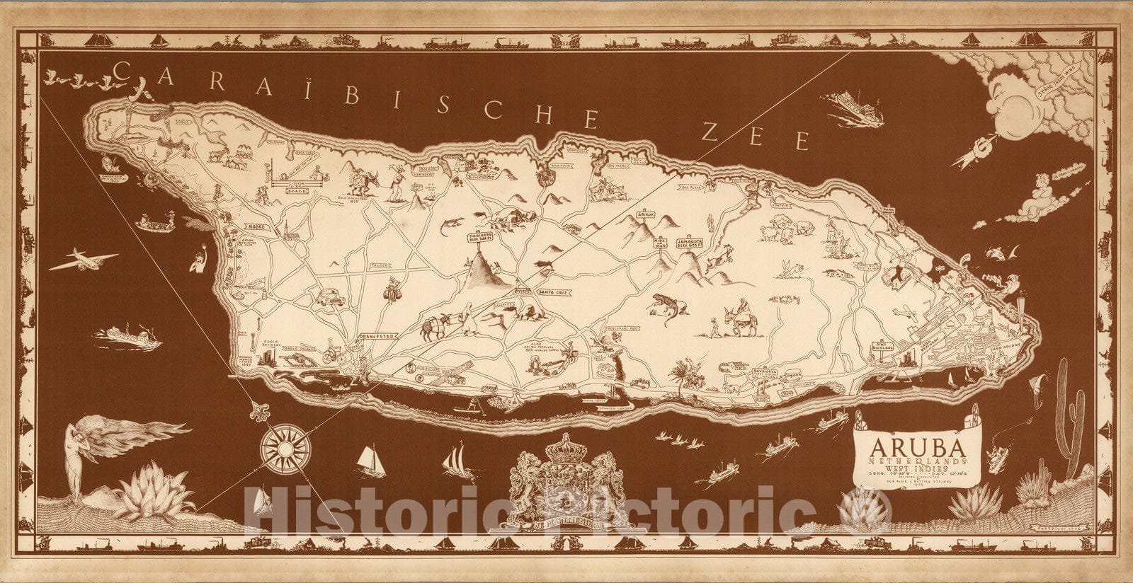 Aruba - Pictorial Map, 1946 - Historical Map Reproduction