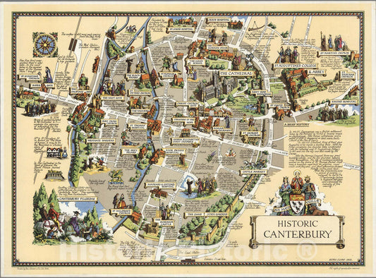 Historic Map : Historic Canterbury. 1935 - Vintage Wall Art