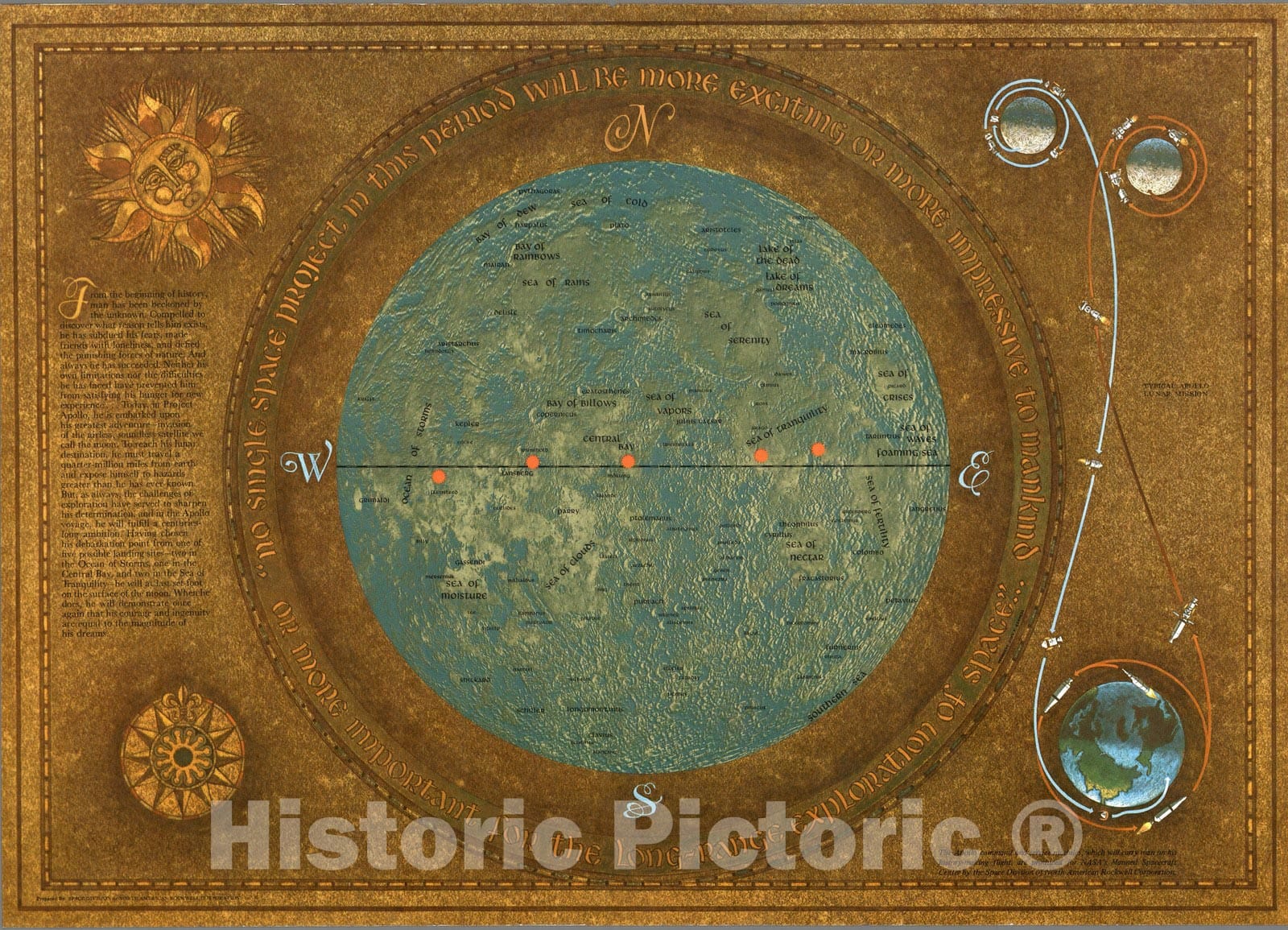 Historic Map : Planned American Flight to the Moon. 1969 - Vintage Wall Art