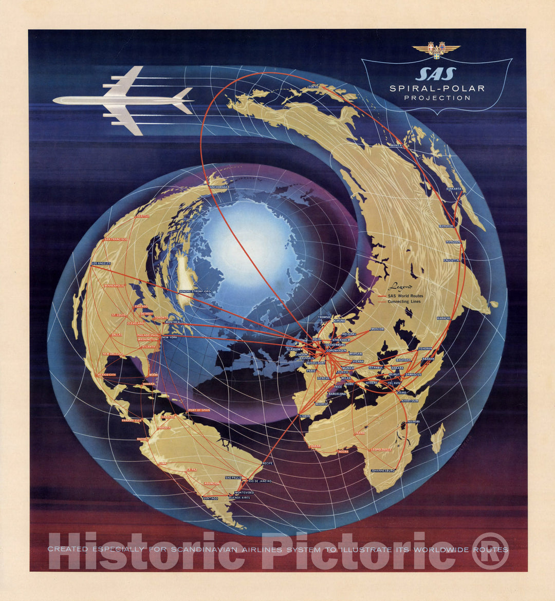 Historic Map - SAS Spiral-Polar Projection. 1960 - Vintage Wall Art