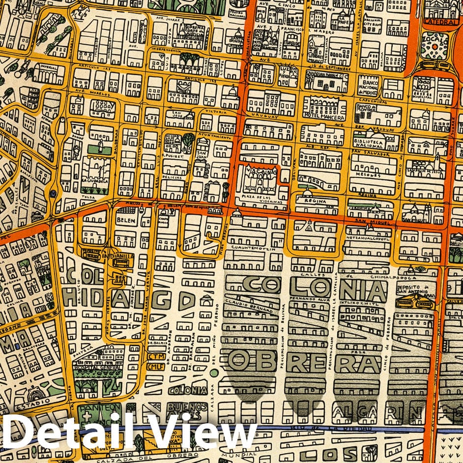 Mexico City, Mexico - Pictorial Map, 1932 - Historical Map Print