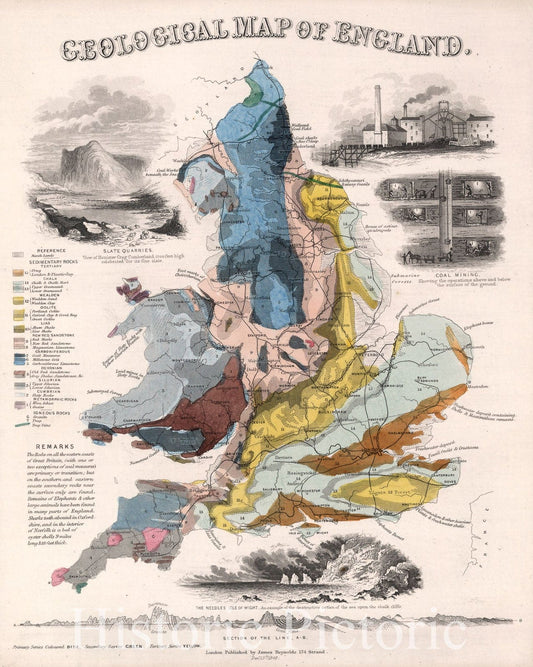 England - Geological Map, 1849 - Historical Map Print