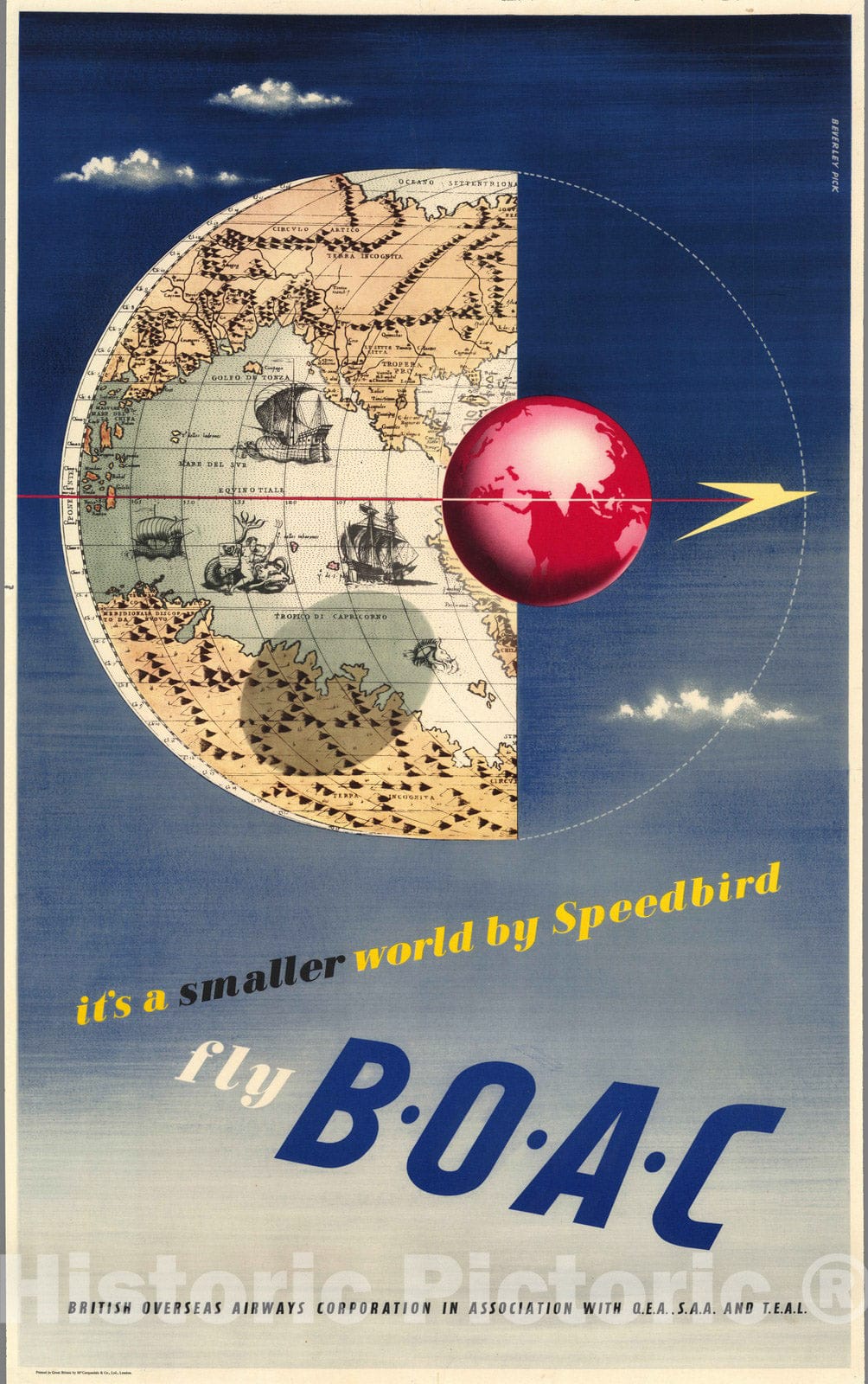 Historic Map : It's a small world by speedbird : fly B.O.A.C 1945 - Vintage Wall Art