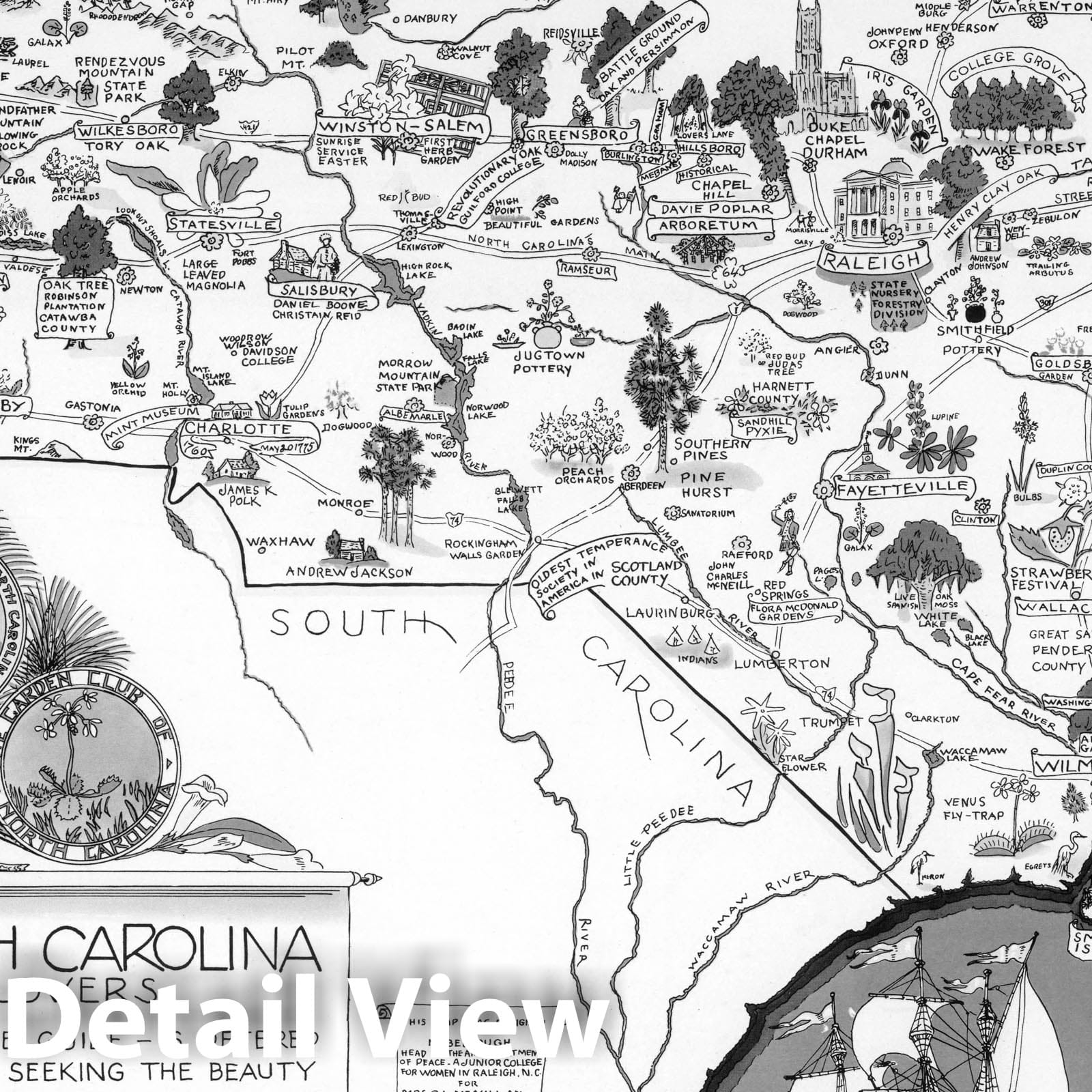 Historic Map,North Carolina for Nature Lovers The Garden Club of North Carolina, 1937 - Vintage Wall Art
