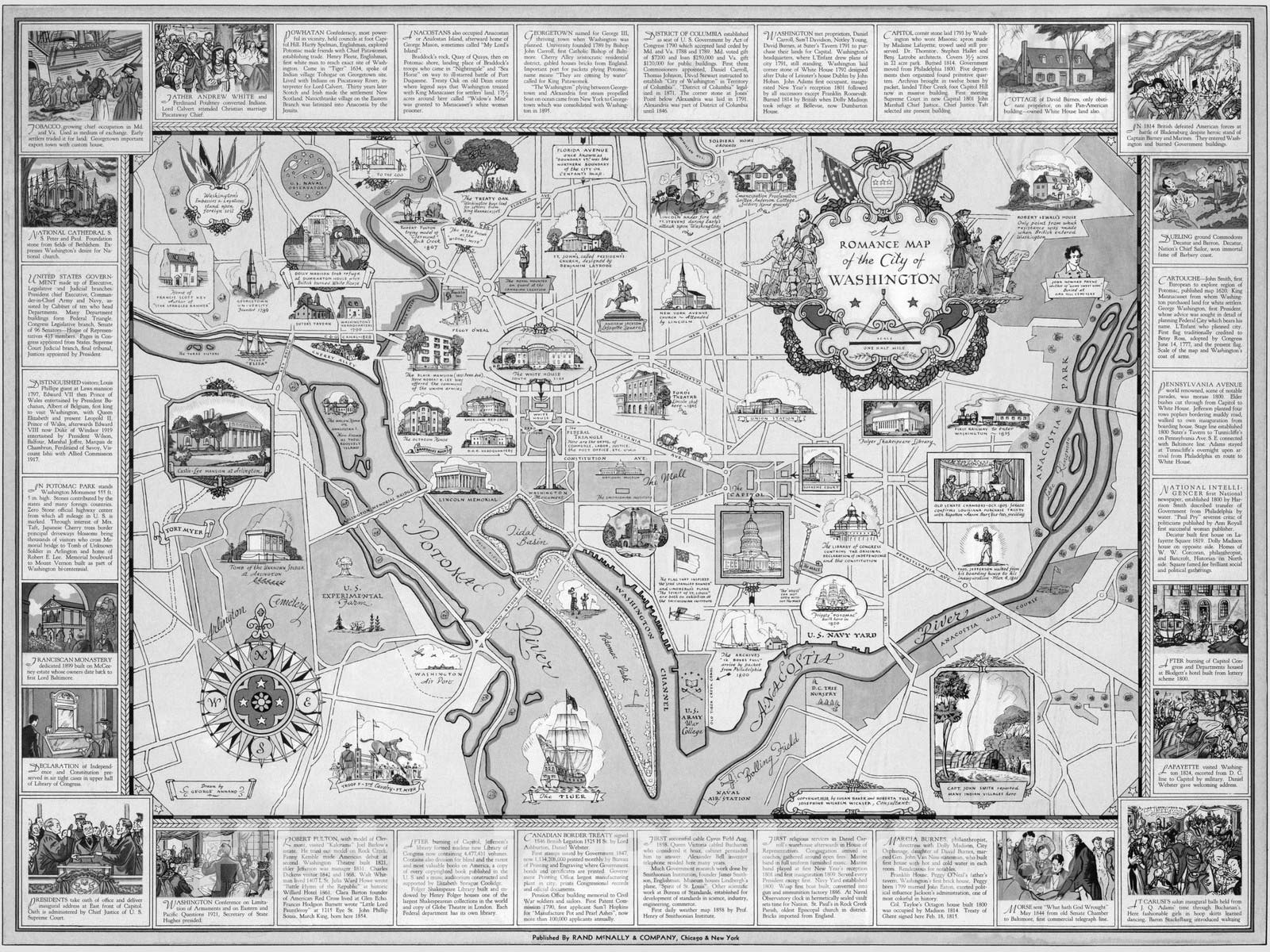 Historic Map : Romance Map of the City of Washington, 1938 - Vintage Wall Art
