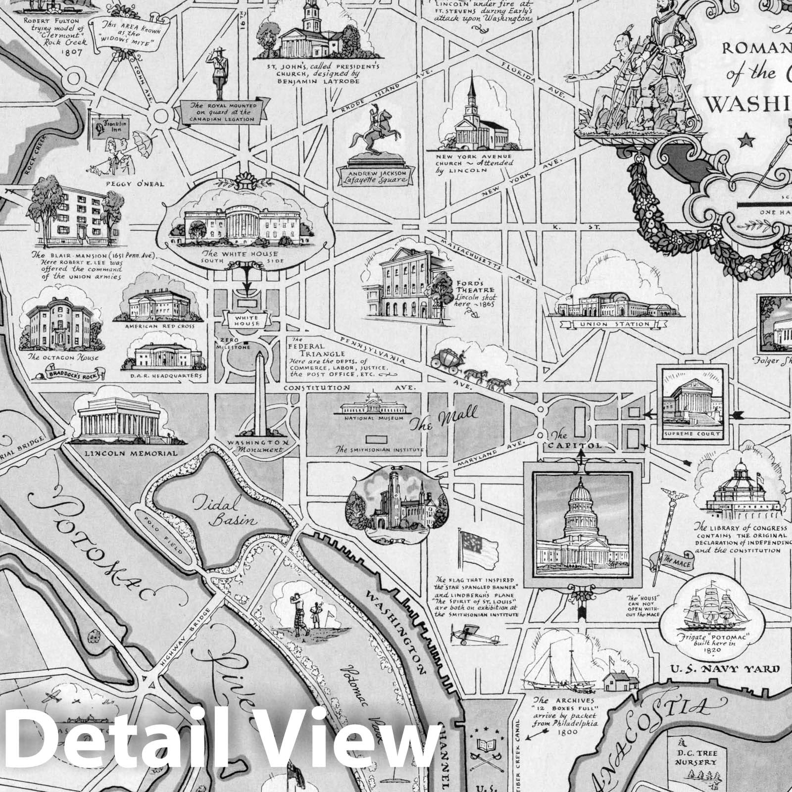 Washington, D.C. - Pictorial Map, 1938 - Historical Map Print