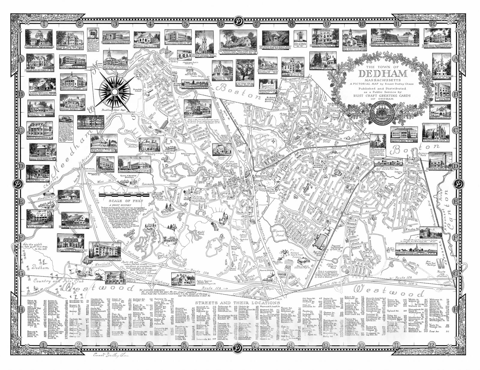 Historic Map - Dedham, Massachusetts. 1935 - Vintage Wall Art