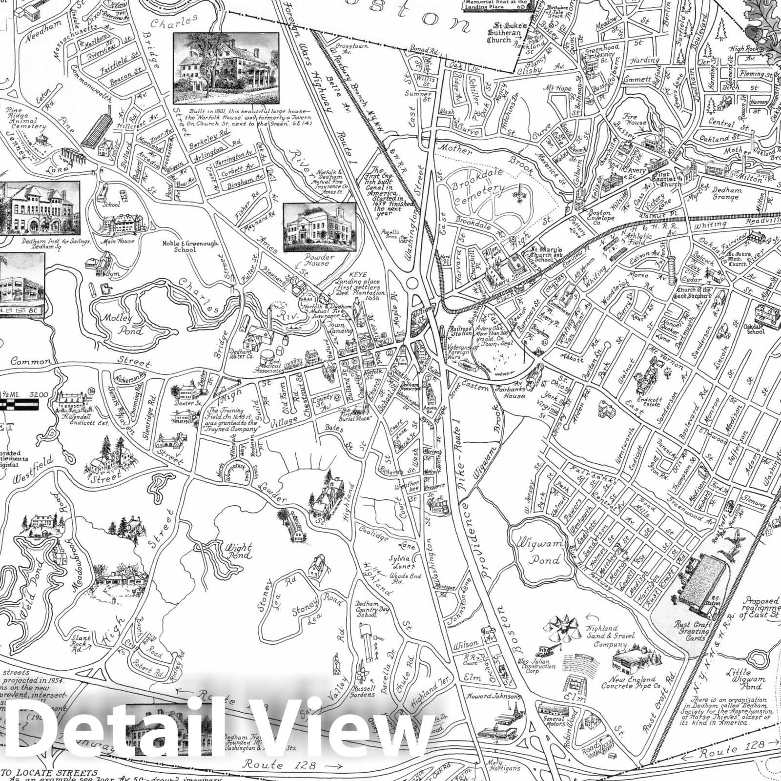 Historic Map - Dedham, Massachusetts. 1935 - Vintage Wall Art