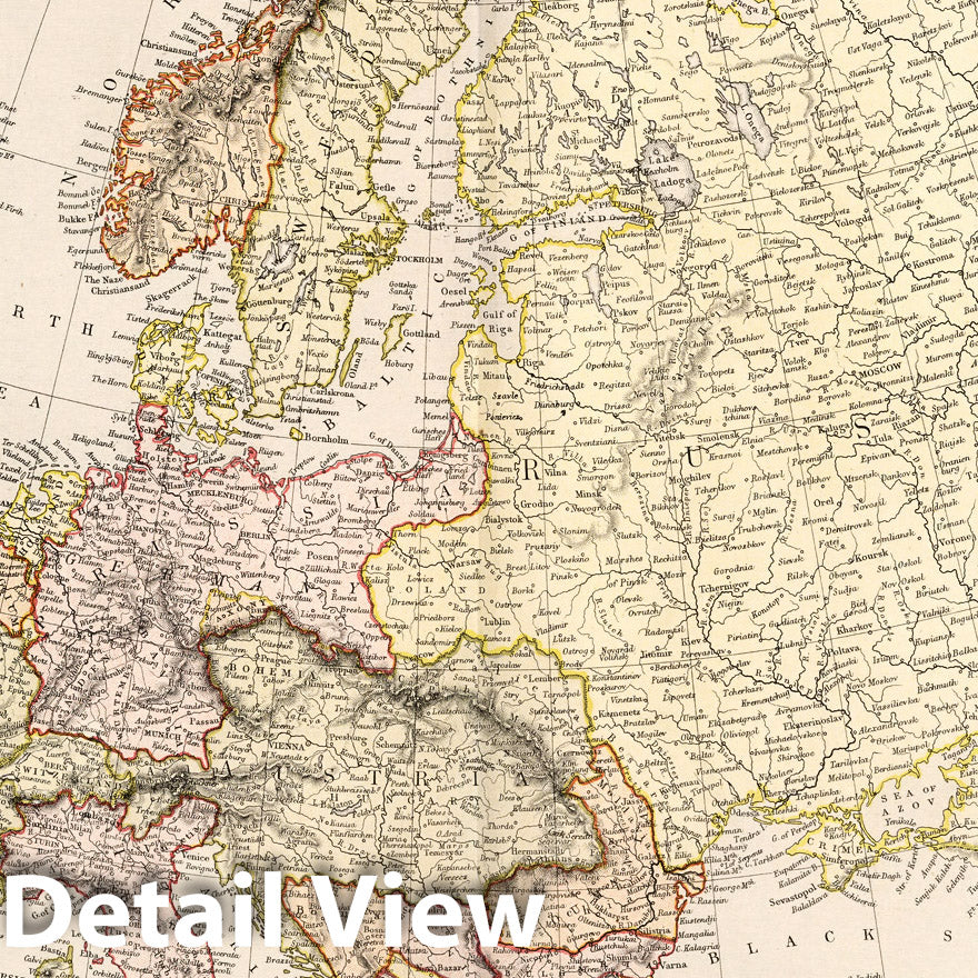 Europe - Physical Map, 1882 - Historical Map Print