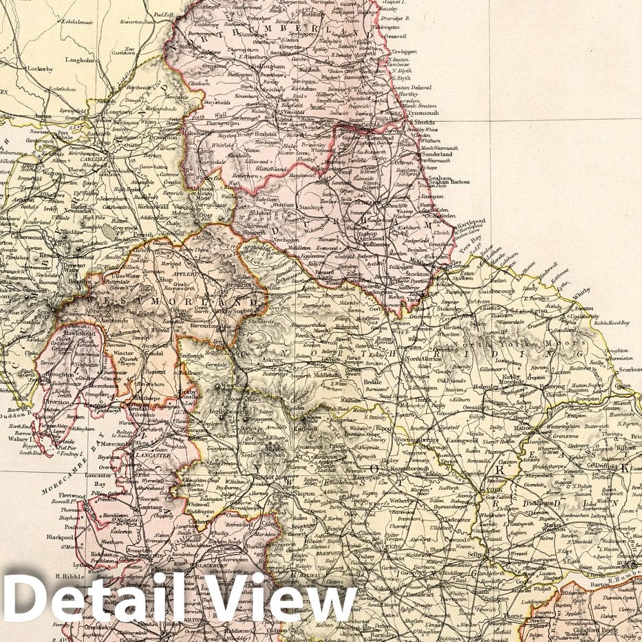 England and Wales, Northern Half - Physical Map, 1882 - Historical Map Print