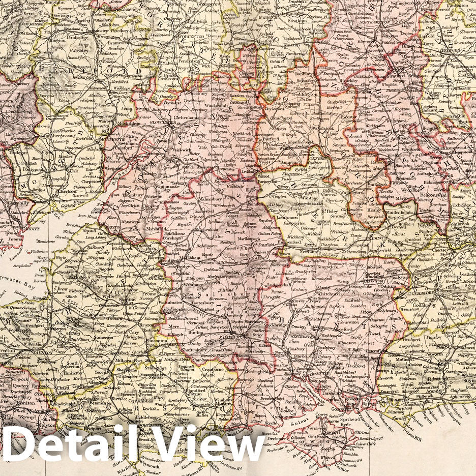 England and Wales, Southern Half - Physical Map, 1882 - Historical Map Print
