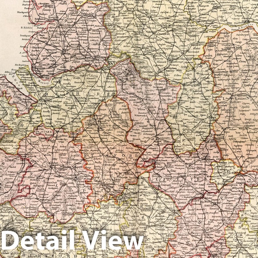 England and Wales - Physical Map, 1882 - Historical Map Print