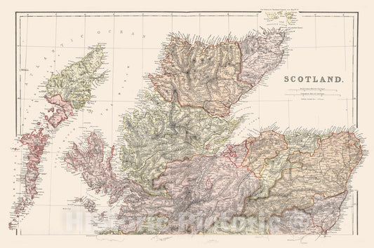 Historic Map - World Atlas Map, Scotland (northern half). 1882 - Vintage Wall Art