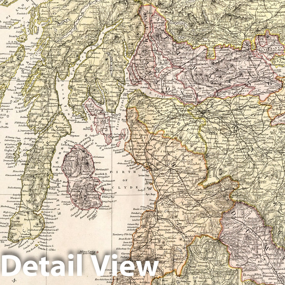 Scotland, Southern Half - Physical Map, 1882 - Historical Map Print