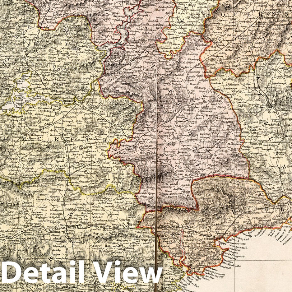 Ireland, Southern Half - Physical Map, 1882 - Historical Map Print