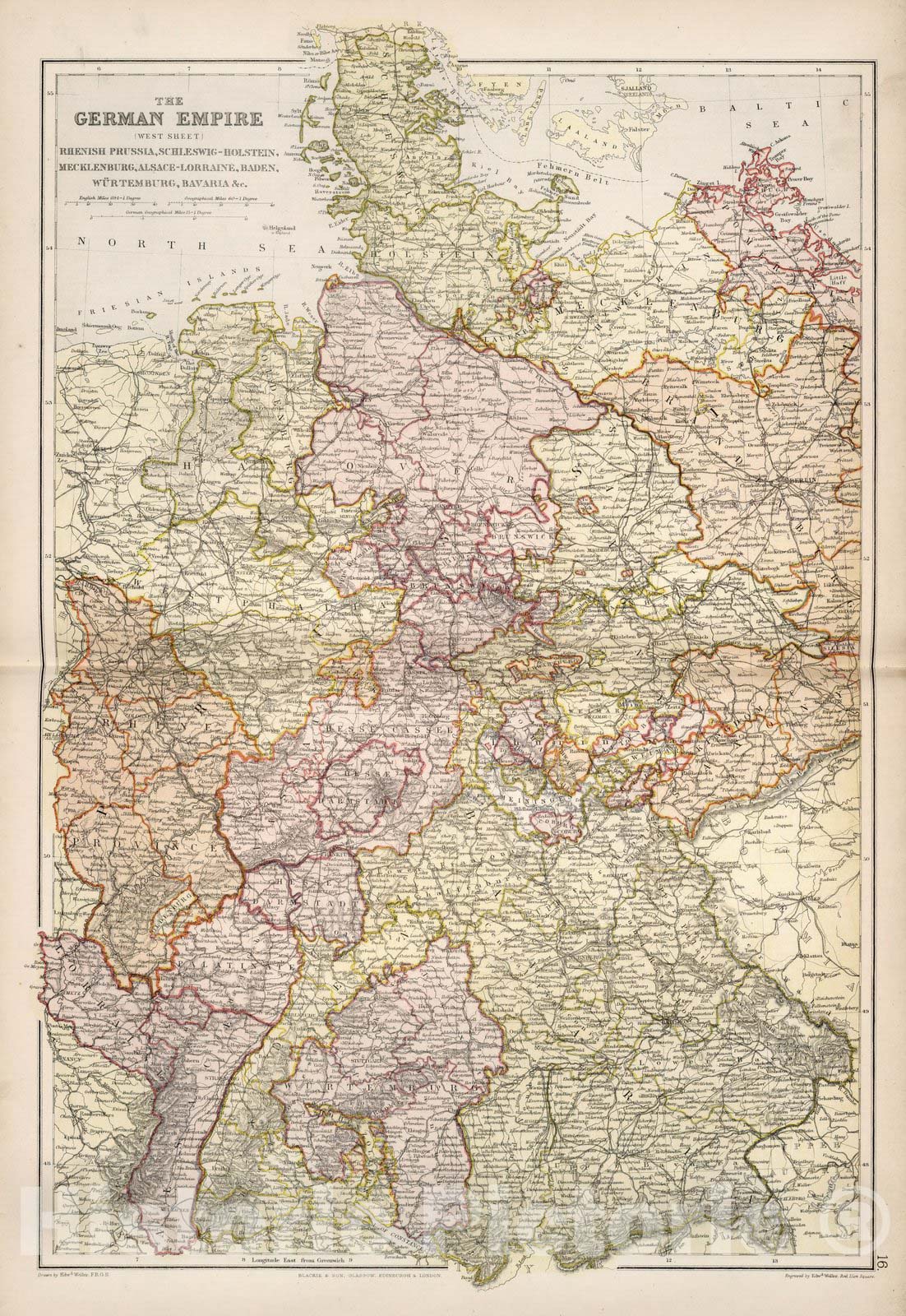 Historic Map : World Atlas Map, German Empire, West Sheet. 1882 - Vintage Wall Art