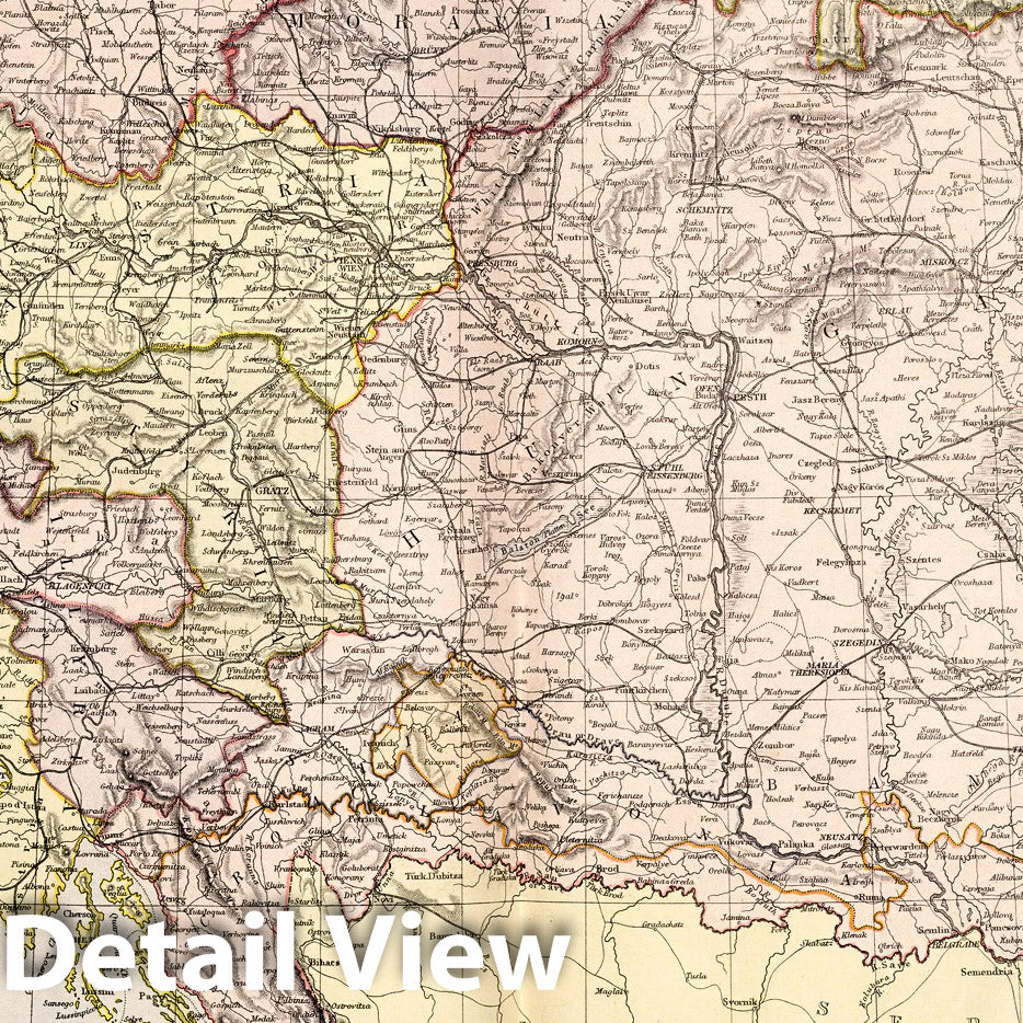 Austrian Empire - Physical Map, 1882 - Historical Map Print