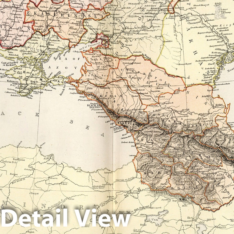 Southern Russia - Physical Map, 1882 - Historical Map Print