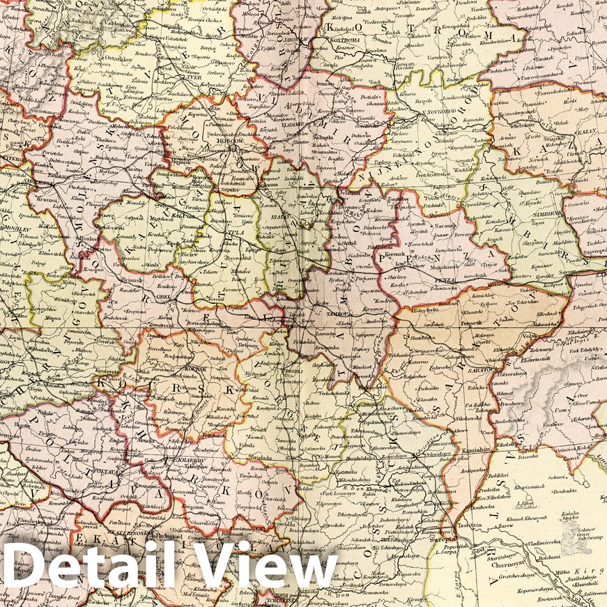 Russia in Europe - Physical Map, 1882 - Historical Map Reproduction
