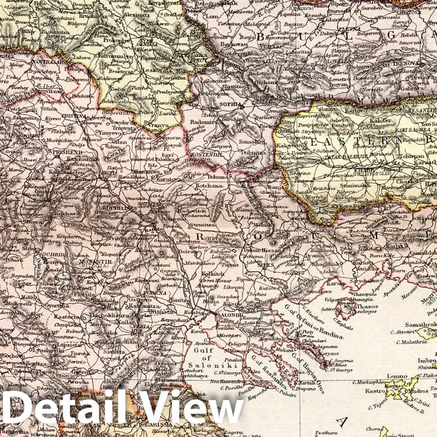 Turkey, Greece, Romania, Serbia, Bulgaria, Bosnia & Montenegro - 1882 Historical Map Print