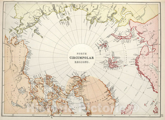 Historic Map : World Atlas Map, North Circumpolar Regions. 1882 - Vintage Wall Art
