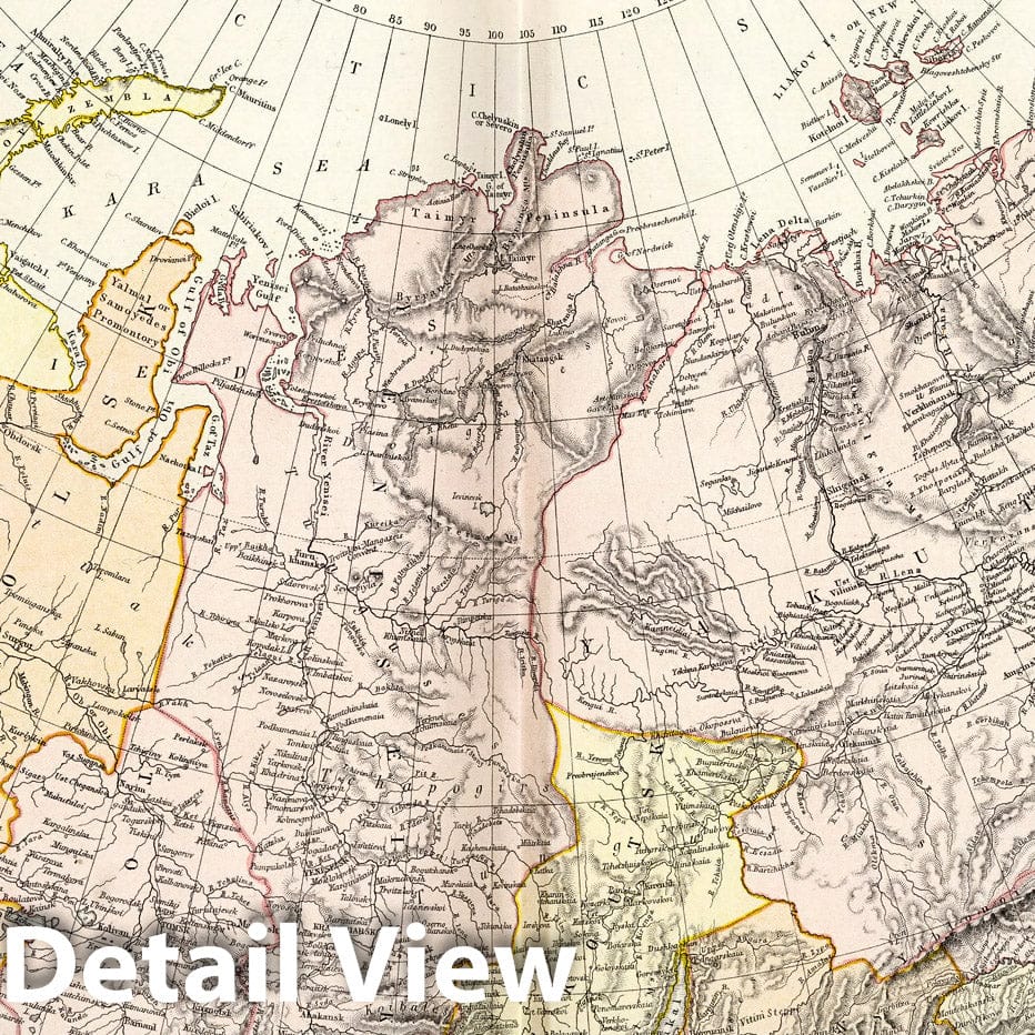 Russia in Asia - Physical Map, 1882 - Historical Map Print