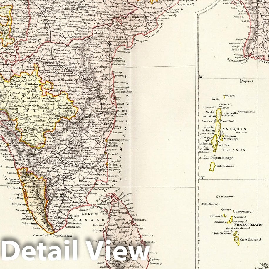 India, South with Pegu, Tenasserim Provinces and Straits Settlements - 1882 Historical Map Print
