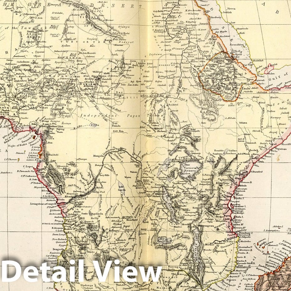 Africa with insets: Mauritius, Reunion, and Natal - Physical Map, 1882
