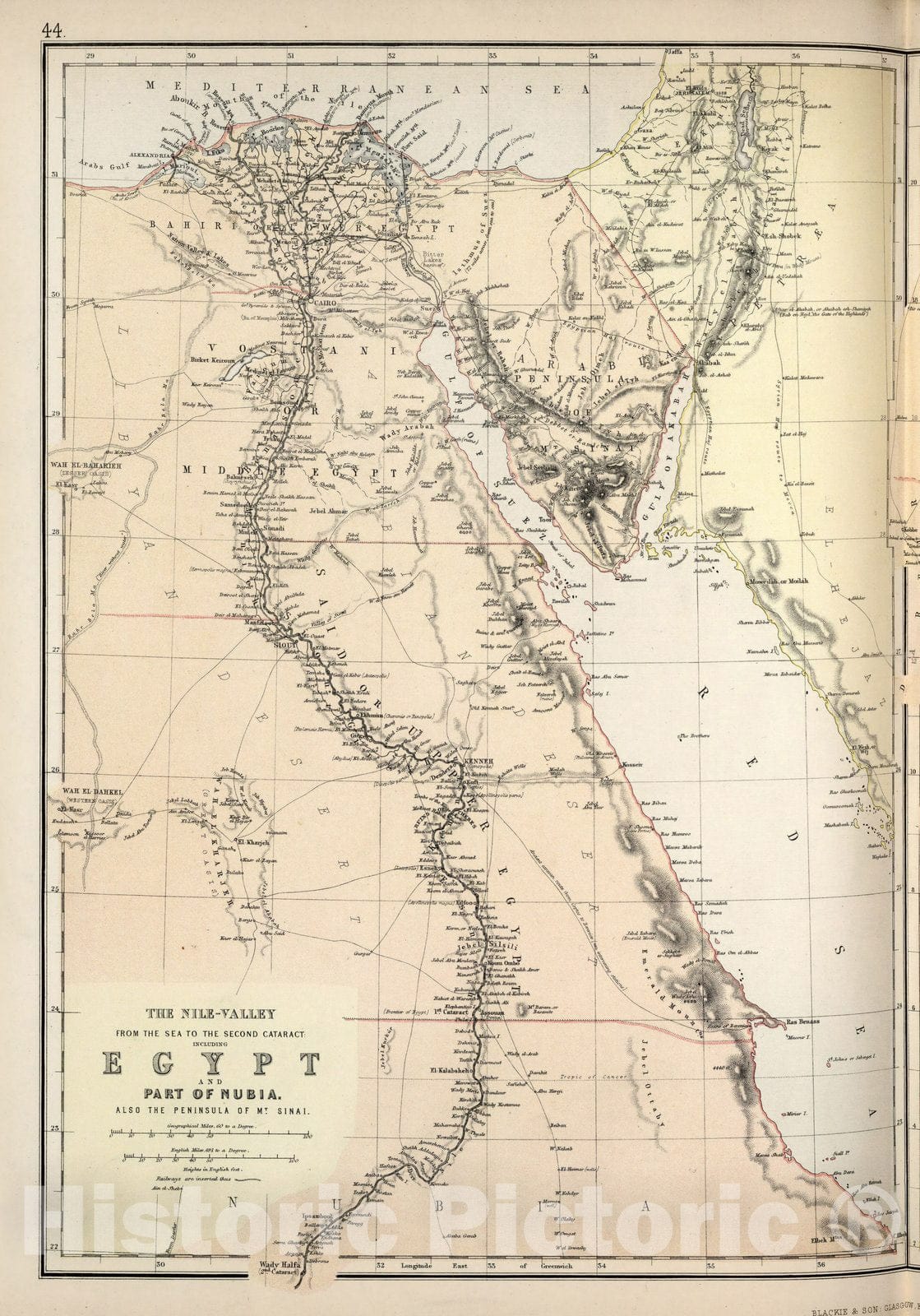 Nile Valley, Egypt, Nubia & Sinai Peninsula - 1882 Historical Map Print