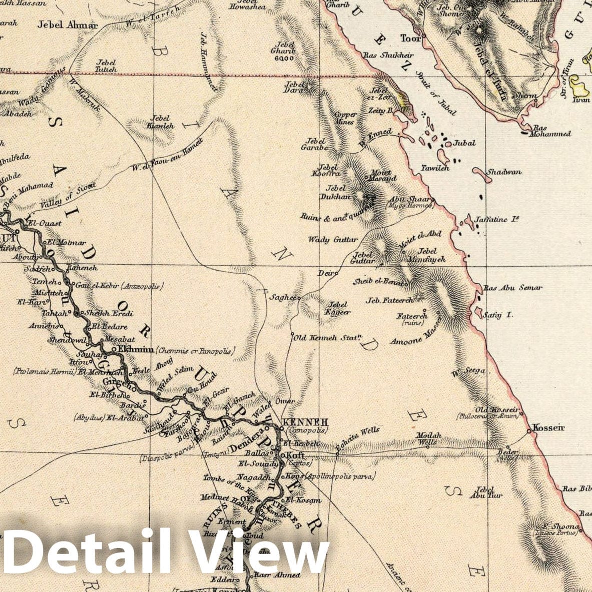 Nile Valley, Egypt, Nubia & Sinai Peninsula - 1882 Historical Map Print