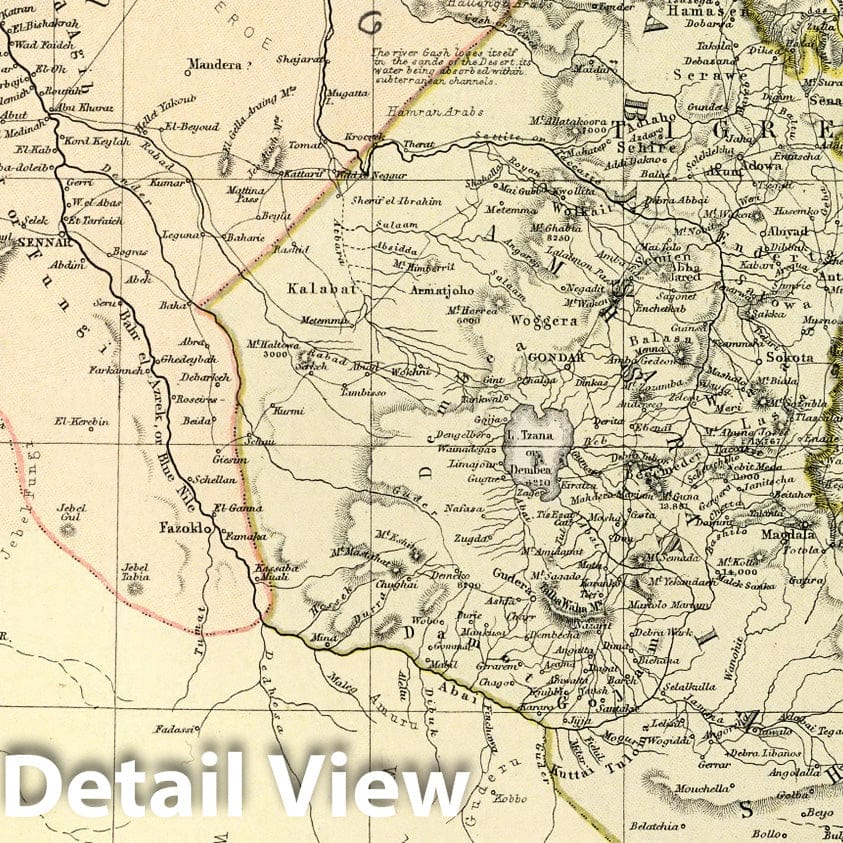 Nile Valley, Sudan, and Ethiopia - Physical Map, 1882