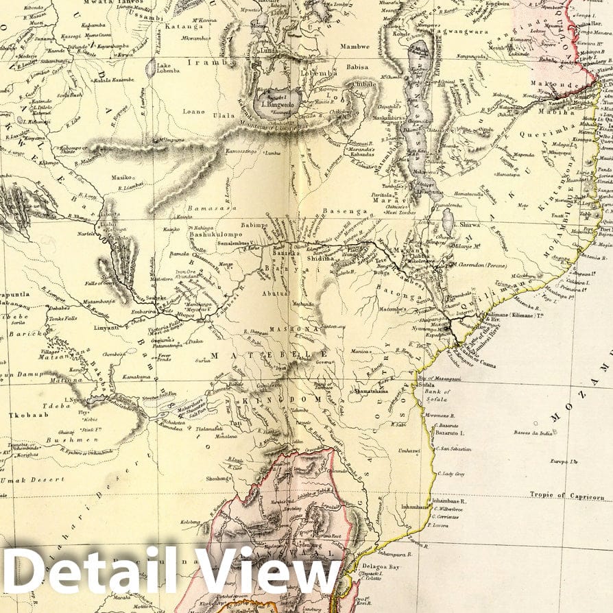 South Africa - Physical Map, 1882 - Historical Map Print