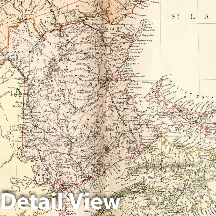 Canada, Quebec, Nova Scotia, New Brunswick, Prince Edward Island, and Newfoundland - Physical Map, 1882