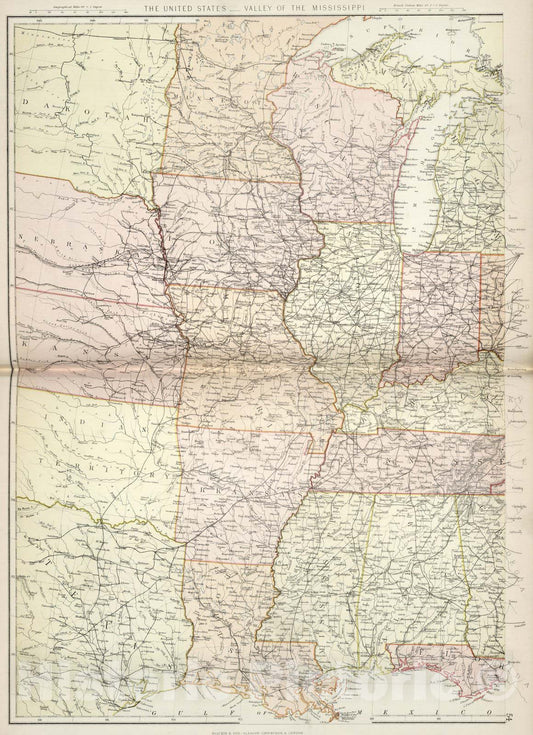 Historic Map : World Atlas Map, The United States of North America. Atlantic States and Valley of the Mississippi (in two sheets). 1882 - Vintage Wall Art