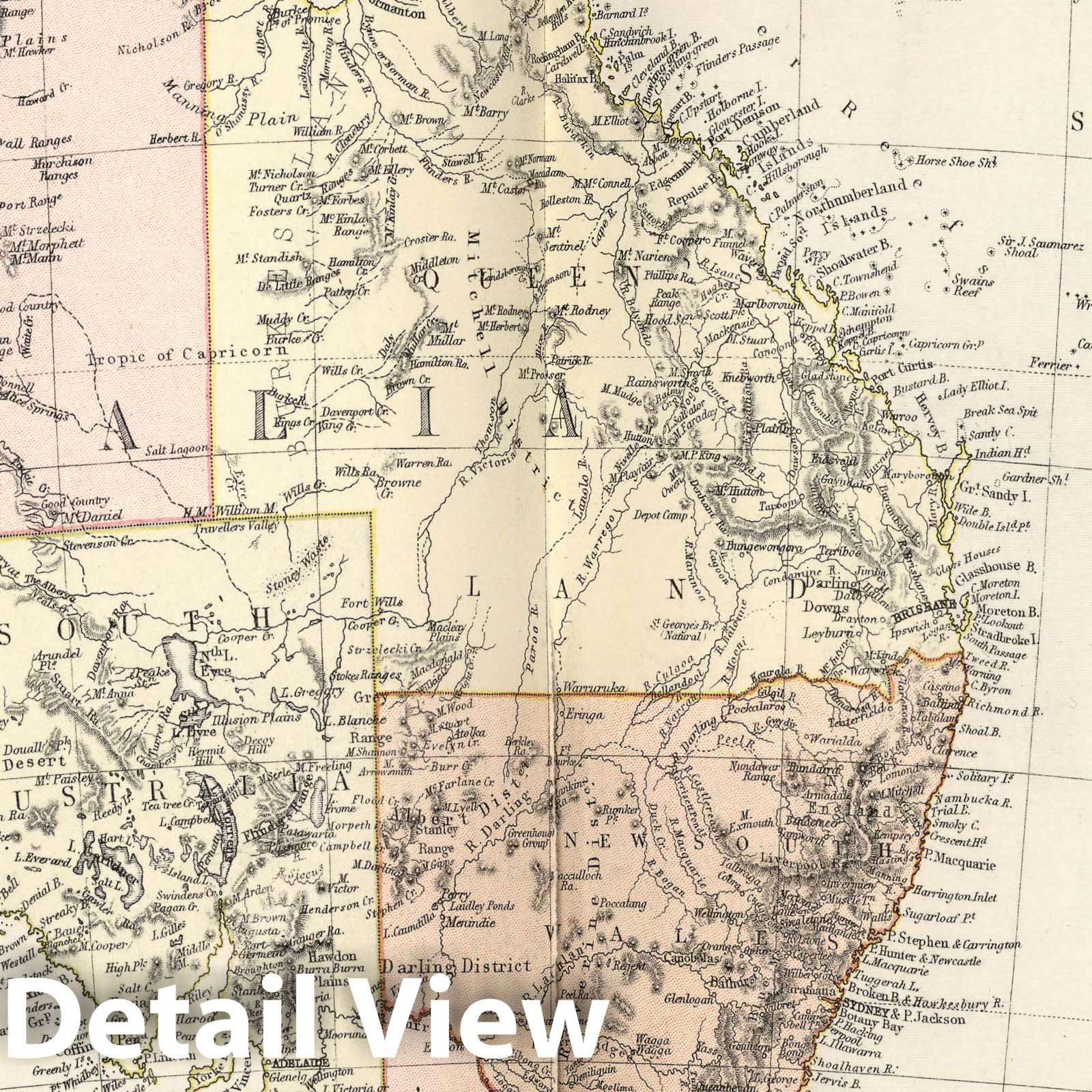 Australia and New Zealand with Torres Strait - Physical Map, 1882