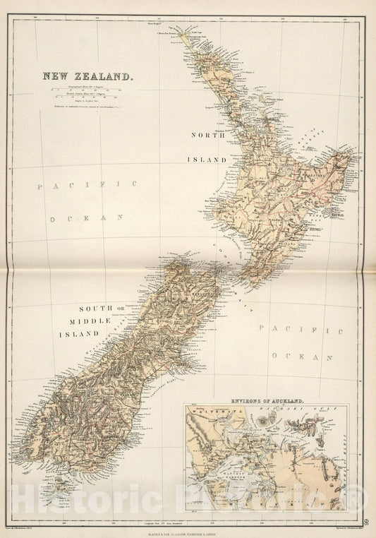 Historic Map : World Atlas Map, New Zealand. 1882 - Vintage Wall Art