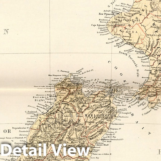 New Zealand - Physical Map, 1882 - Historical Map Print