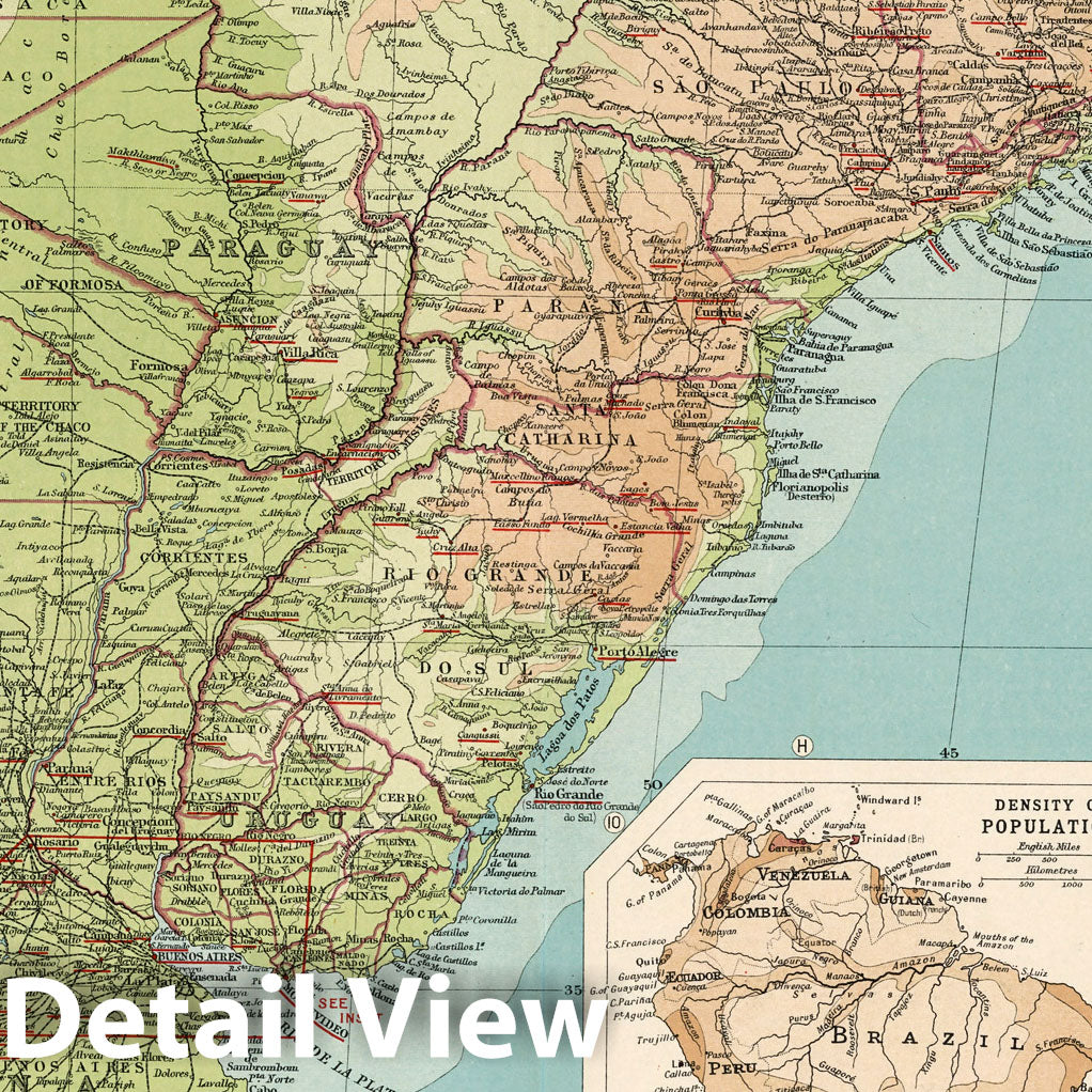 South America - Physical Map, 1923 - Historical Map Reproduction