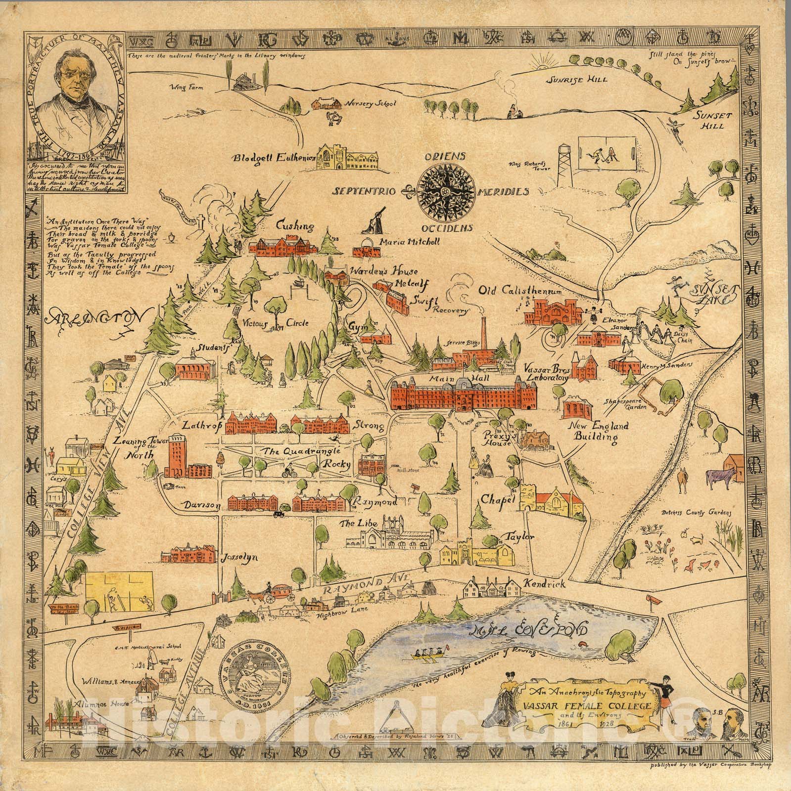 Vassar College, Poughkeepsie, New York - Pictorial Map, 1928
