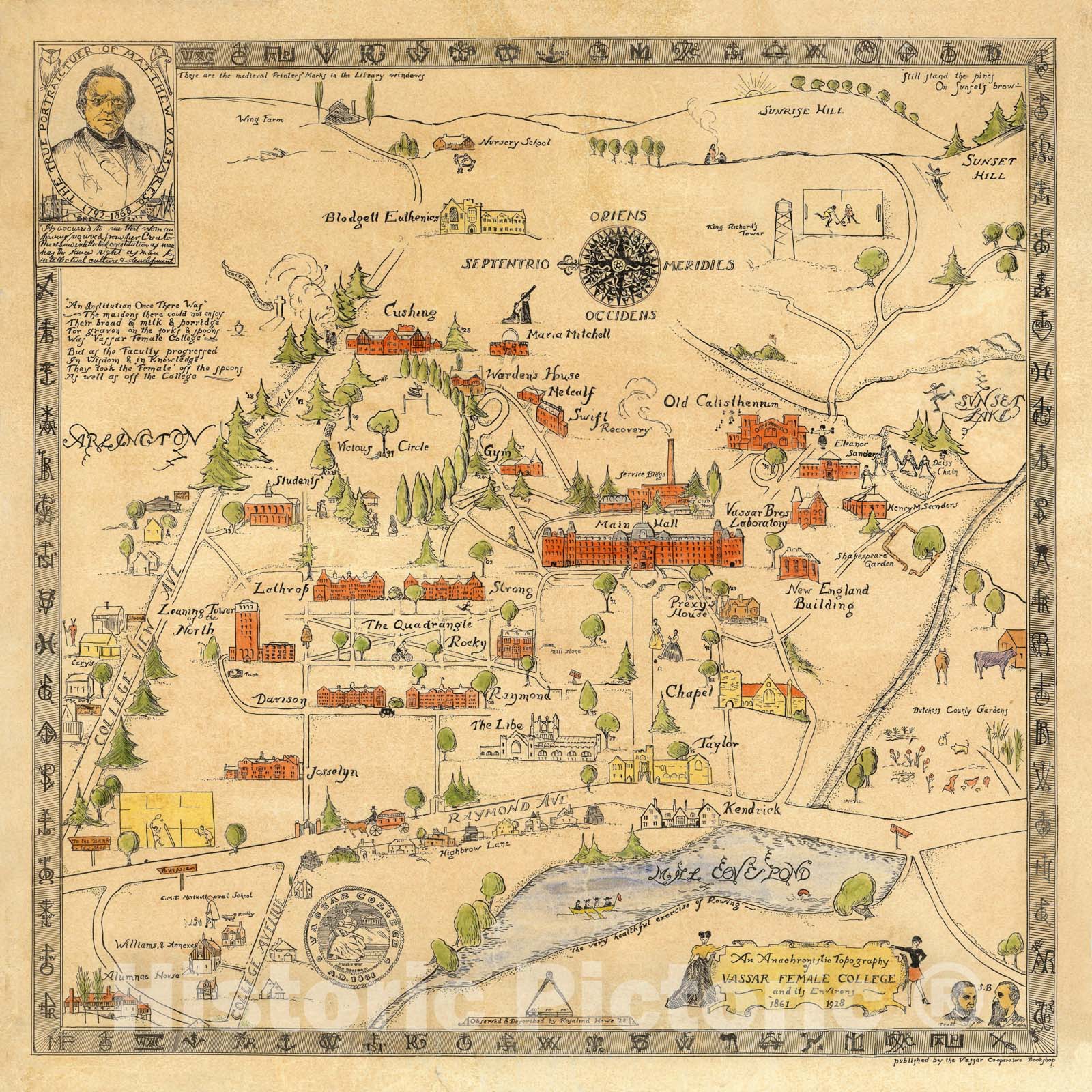 Historic Map - An Anachronistic topography of Vassar Female College and its environs. 1861-1928 1928 - Vintage Wall Art