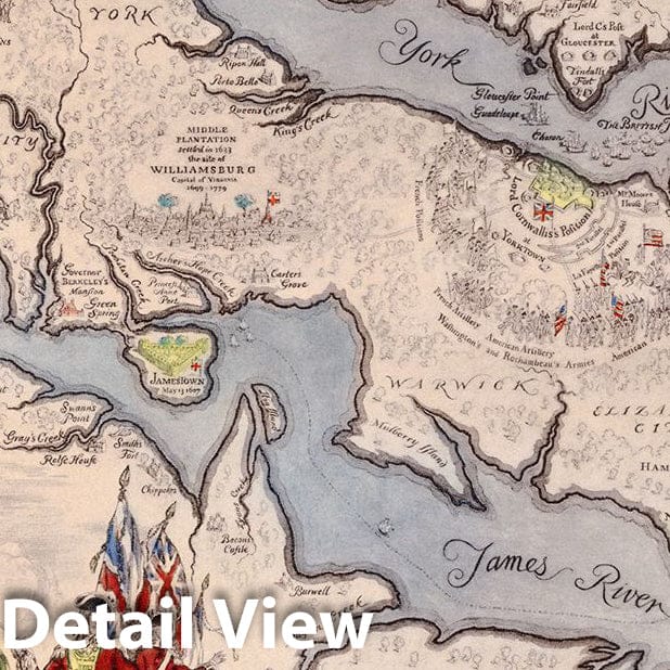 Virginia: Jamestown, Williamsburg, Yorktown - Pictorial Map, 1939