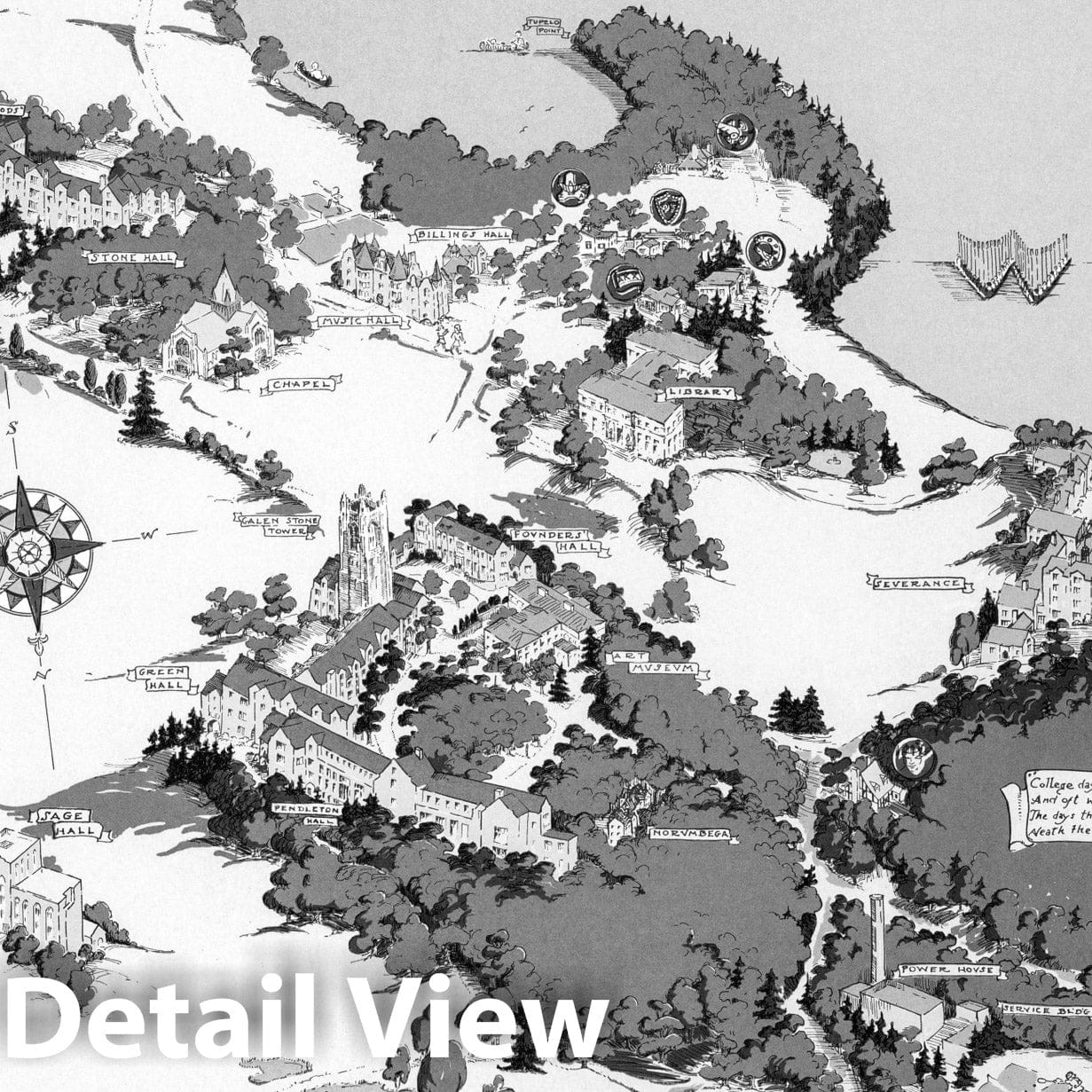 Wellesley College, Massachusetts - Pictorial Map, 1943