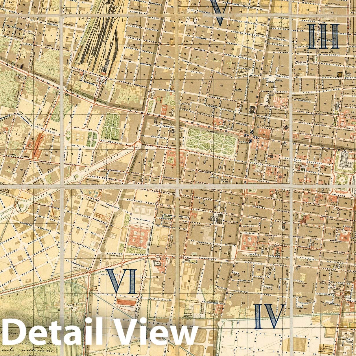 Mexico City, Mexico - Road Map, 1900 - Historical Map Print