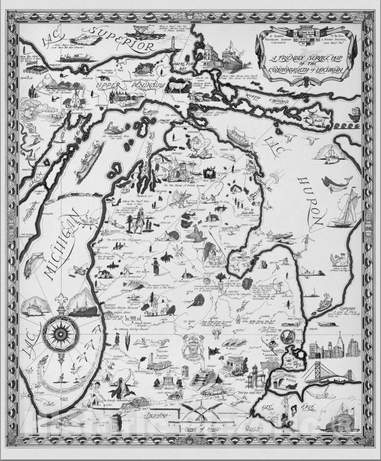 Michigan - Pictorial Map, 1940 - Historical Map Print