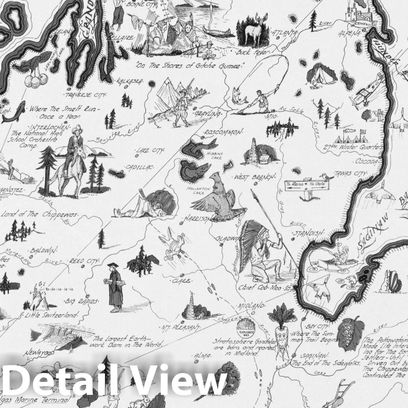 Michigan - Pictorial Map, 1940 - Historical Map Print