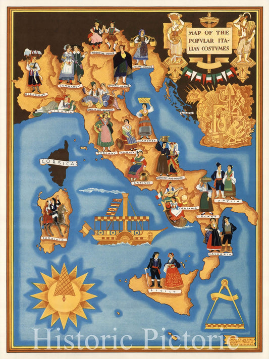 Italy - Pictorial Map, 1934 - Historical Map Reproduction