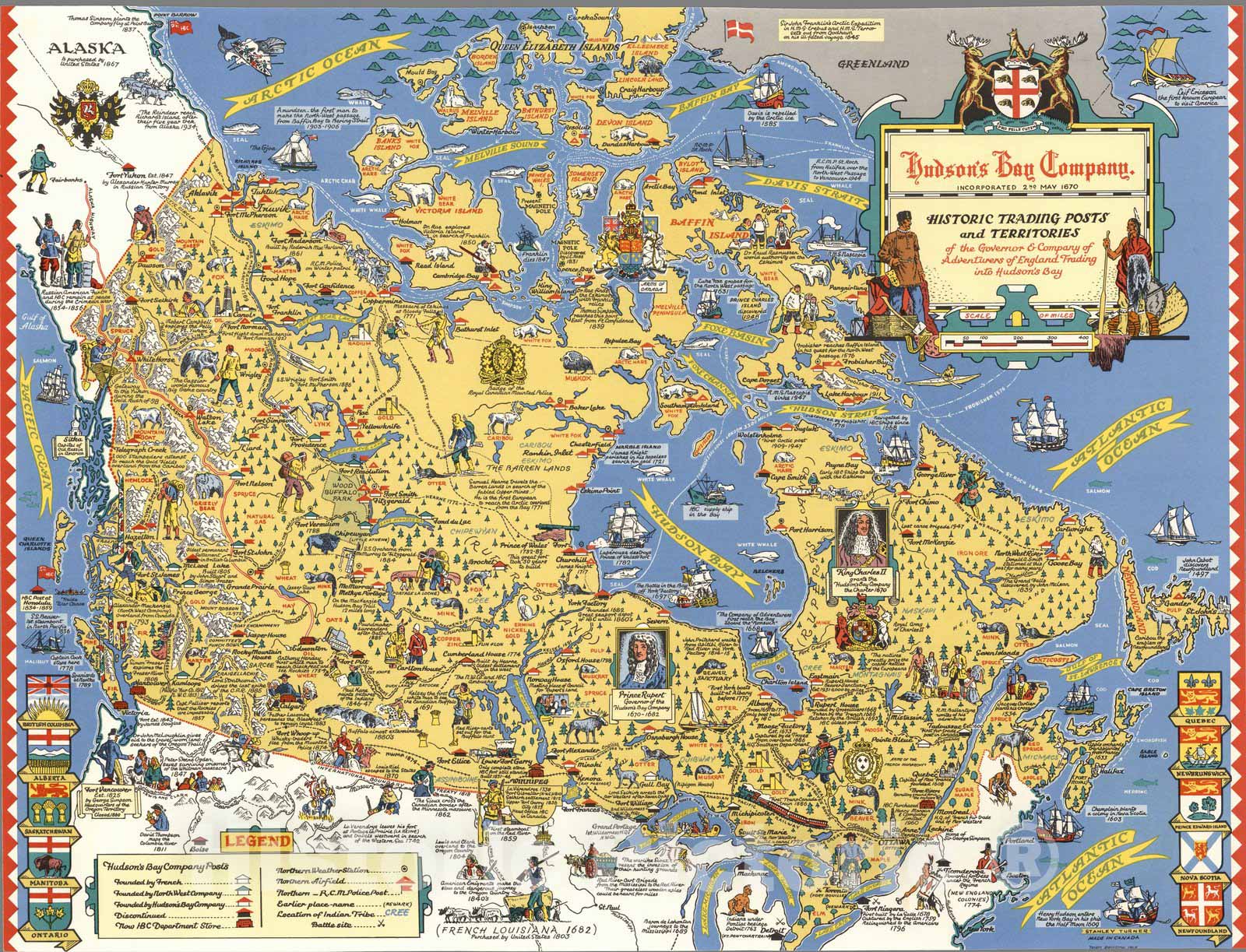 Historic Map - Hudson's Bay Company : Historic trading posts 1969, Historic Map - Vintage Wall Art